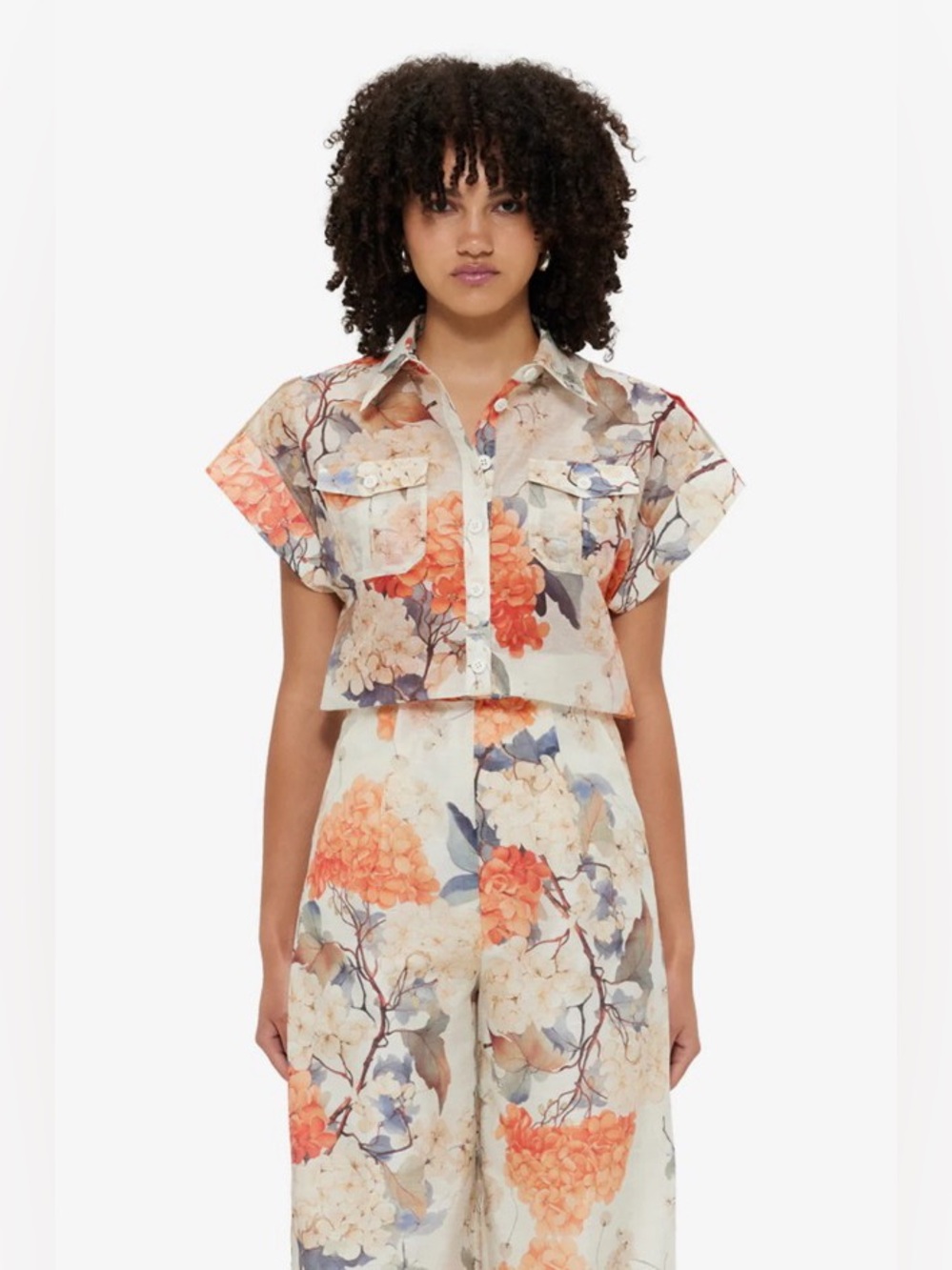 LEO LIN Catarina Hydrangea Floral Print Linen Blend Shirt & Pants Set - MARKDOWN